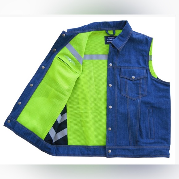 Nwot Lawless Missing Link Biker Moto Denim Safety Reversible Vest Men's Size 2XL - Picture 14 of 15